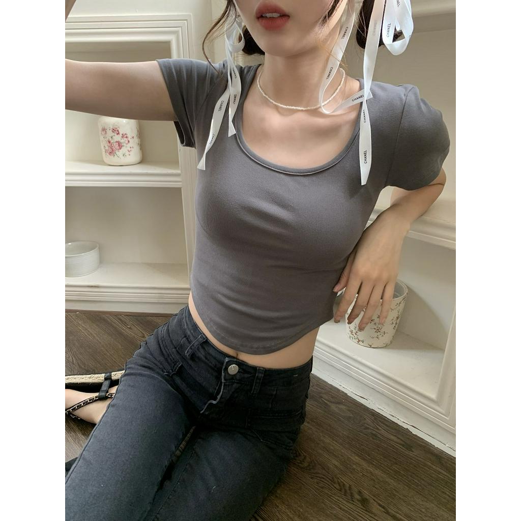 Áo Thun Cổ Chữ U Dáng Ôm Ngắn Tay Thời Trang Mùa Hè Sành Điệu 63390