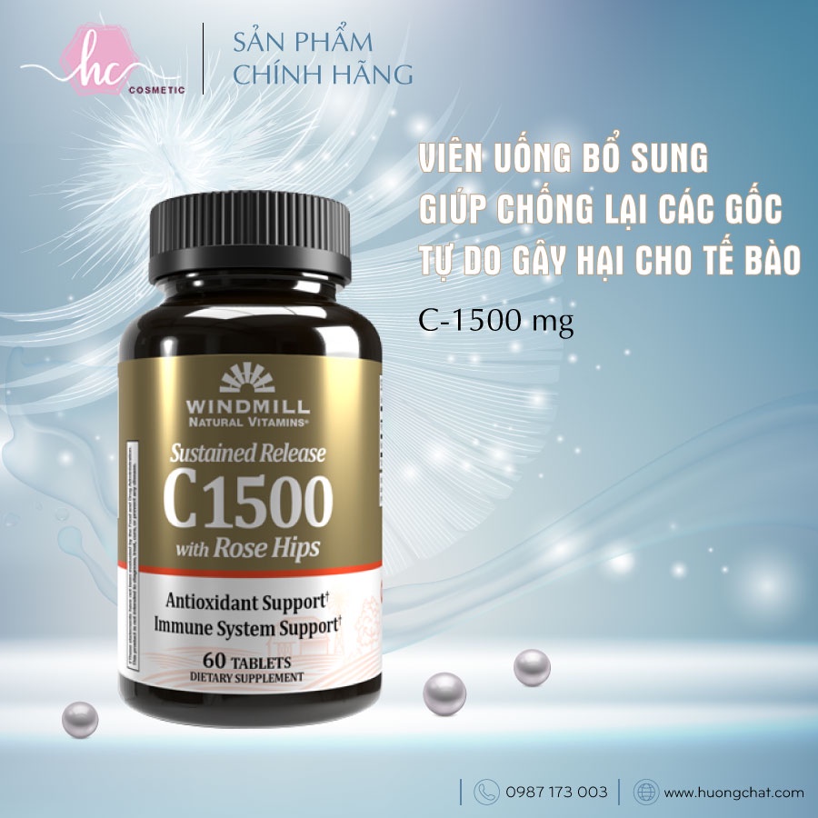 Viên uống bổ sung vitamin C-1500 mg, giúp chống lại các gốc tự do gây hại cho tế bào - Hương Chất Cosmetic
