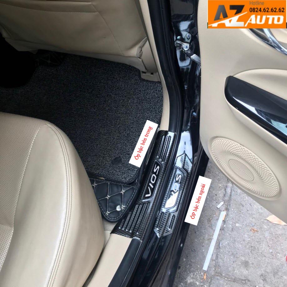 Ốp bậc cửa, nẹp bước chân, Cốp Xe Toyota Vios 2023 - 2019 Vân Carbon Cao Cấp