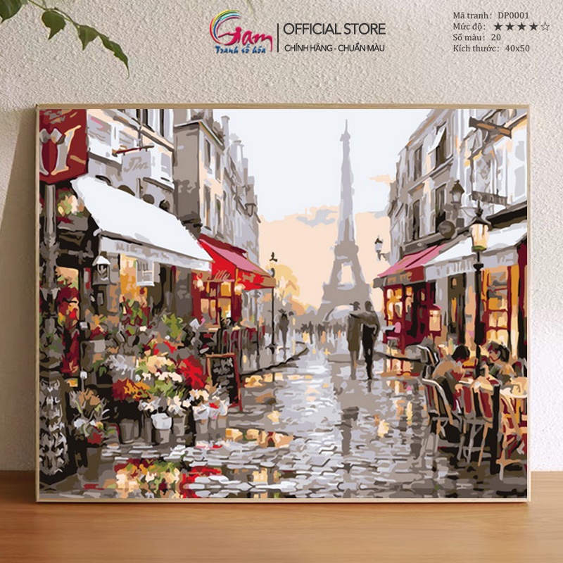 Tranh Tô Màu Theo Số Phong Cảnh Đường Phố Paris GAM Đã Căng Khung 40x50cm DP0001