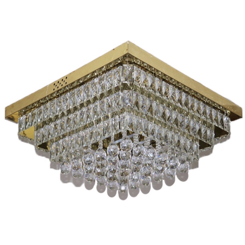Đèn Ốp Trần Vuông Pha Lê phi 60 Vàng Đồng