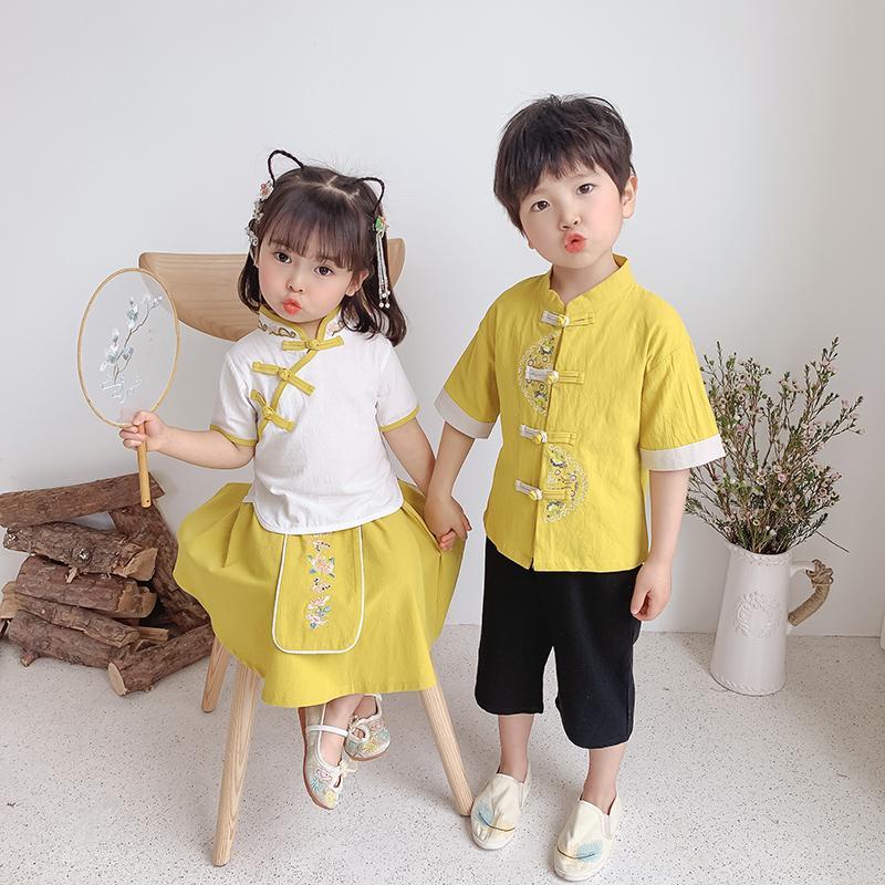 Bộ Đồ Hán Phục Ngắn Tay Phong Cách Trung Hoa Mẫu Mới Thời Trang Mùa Hè Cho Bé Trai Và Bé Gái