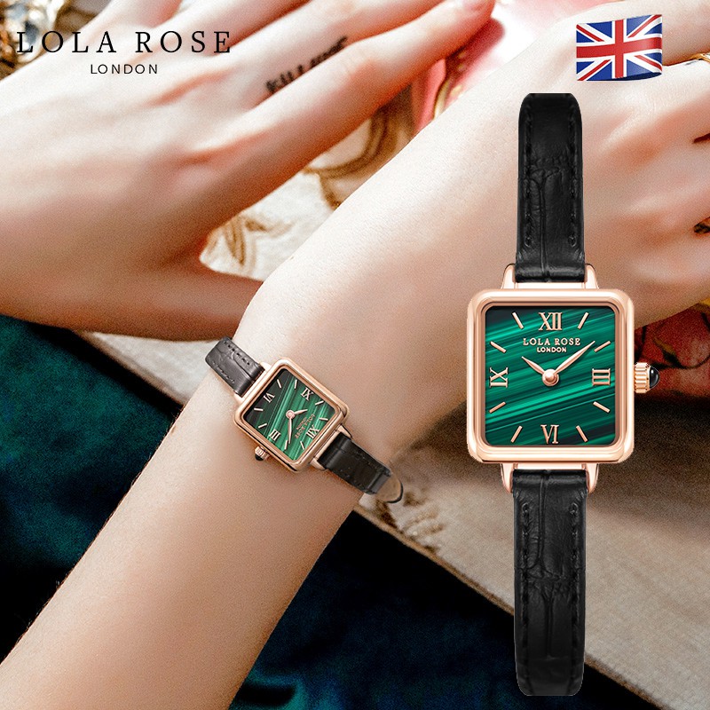 Đồng hồ nữ LolaRose mặt vuông nhỏ 19x20mm đá malachite tự nhiên cá tính nhỏ gọn thời thượng LR2228 | BigBuy360 - bigbuy360.vn