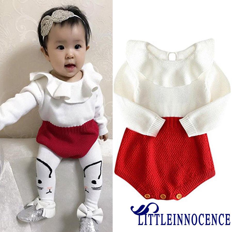 ❤XZQ-Newborn Baby Girls Romper Knitted Ruffle Long Sleeve Jumpsuit Romper Bodysuit Autumn Winter Clothes