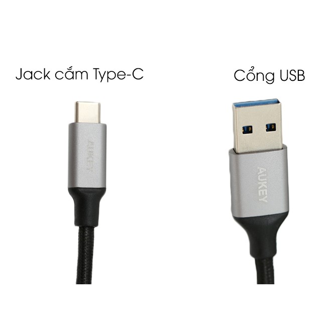 Dây cáp sạc nhanh USB Type-C 5Gbps Aukey CB-CD1 / CD2 / CD3 - Hàng Chính Hãng