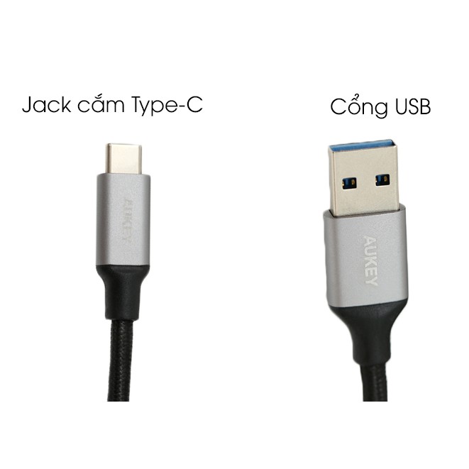 Dây cáp sạc nhanh USB Type C 3.0 5Gbps Aukey 0.3m / 1m / 2m - Hàng Chính Hãng