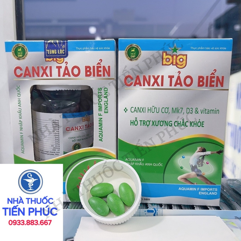 Canxi tảo biển, calci hữu cơ, mk7, d3 & vitamin - Hỗ trợ xương chắc khỏe, giảm nguy cơ loãng xương Hộp 30 viên nén