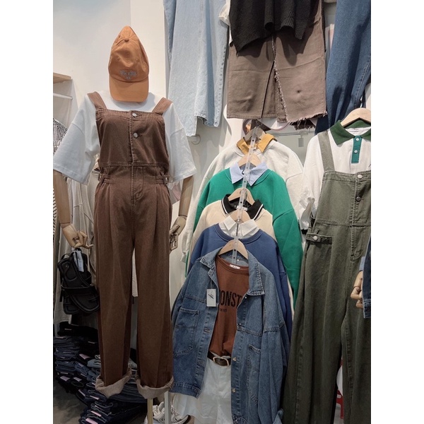 Quần Yếm Jean nữ dáng dài màu vintage Hàn Quốc - hàng có sẵn