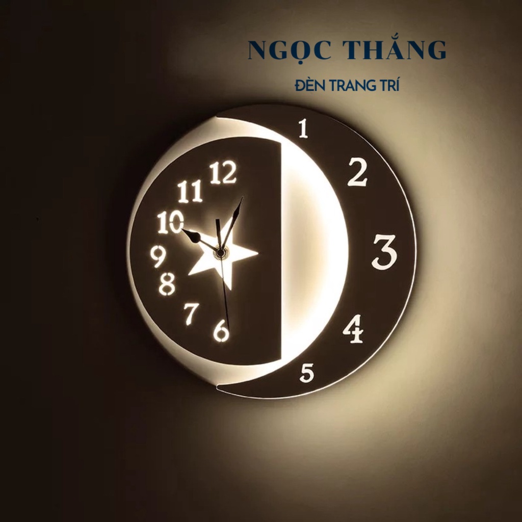 Đèn Led treo tường ốp tường trang trí tích hợp đồng hồ Led 3 chế độ màu 8W 220V GT412 Ngọc Thắng