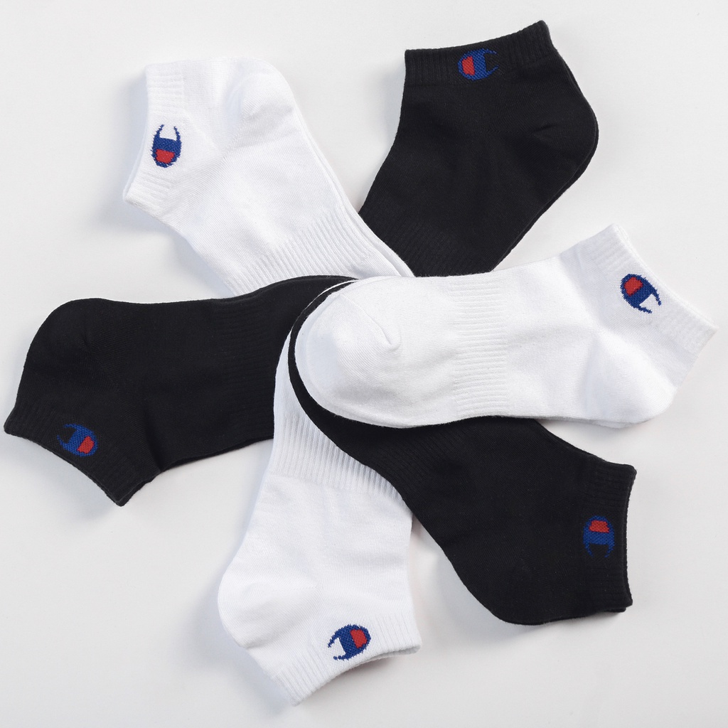 Vớ Nike Và Champion Thể Thao Màu Trắng Đen Chất Liệu 100% Cotton Dệt Kim Co Giãn Tốt