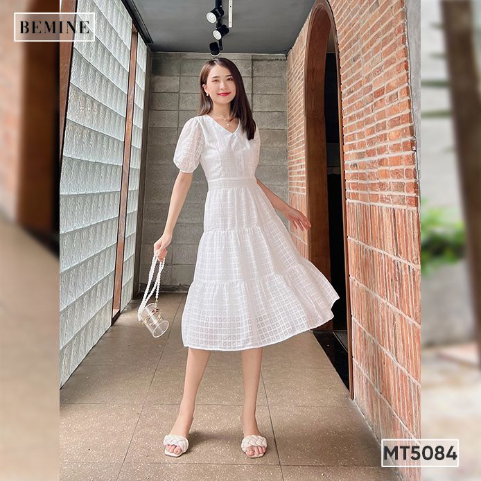 Đầm cổ tim tay phồng váy tầng BEMINE MT5084TRANG