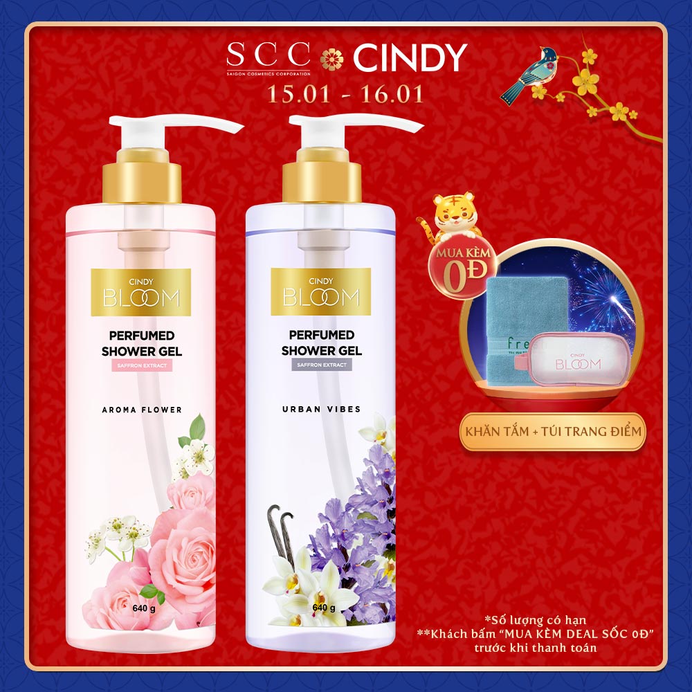 Combo sữa tắm nước hoa Cindy Bloom Aroma Flower 640g + Urban Vibes 640g