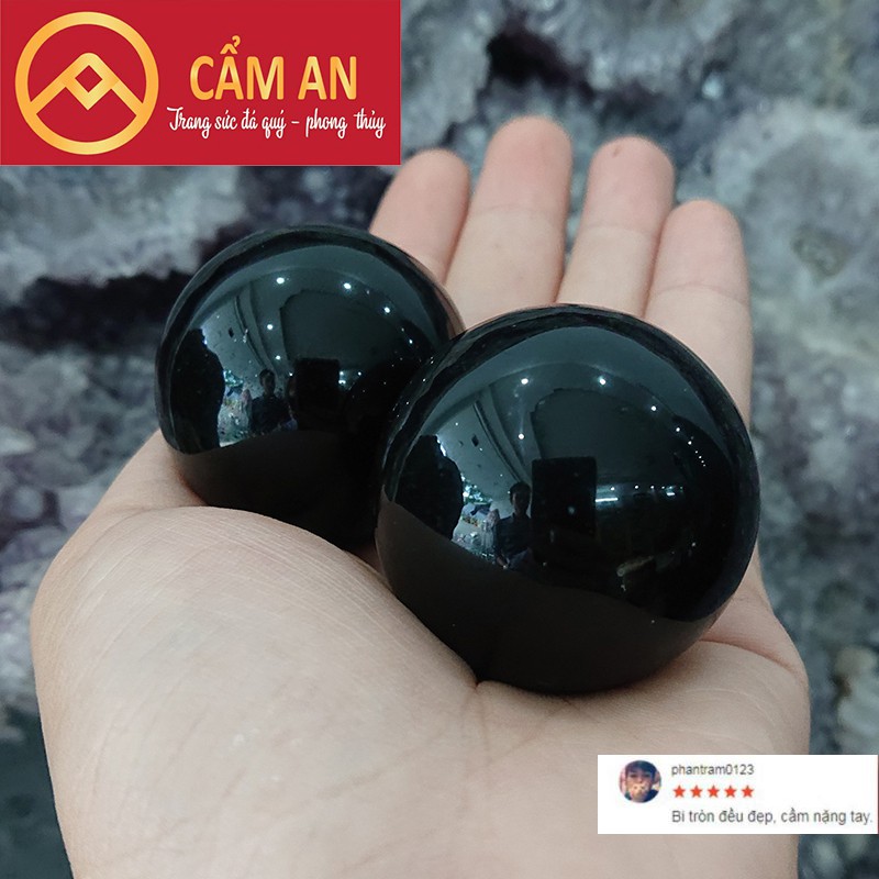 Cặp 02 Viên Bi Lăn Tay Đá Obsidan Tự Nhiên Tặng Kèm Hộp Đựng Cao Cấp Cực Xịn - Sản Phẩm Vật Lý Trị Liệu Cho Bàn Tay