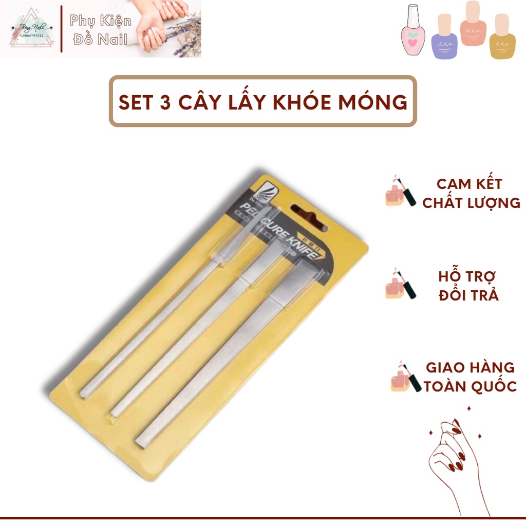 Bộ 3 Cây lấy khoé Nail 💥 GIÁ SỐC 💥 Set 3 cây lấy khóe móng tay móng chân tiện lợi Chất liệu cao cấp cực bền bỉ