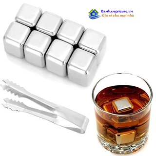 Đá INOX304 lạnh vĩnh cửu - Cooling Cubes 8 viên SSGP + Kèm Kẹp( Bạc )