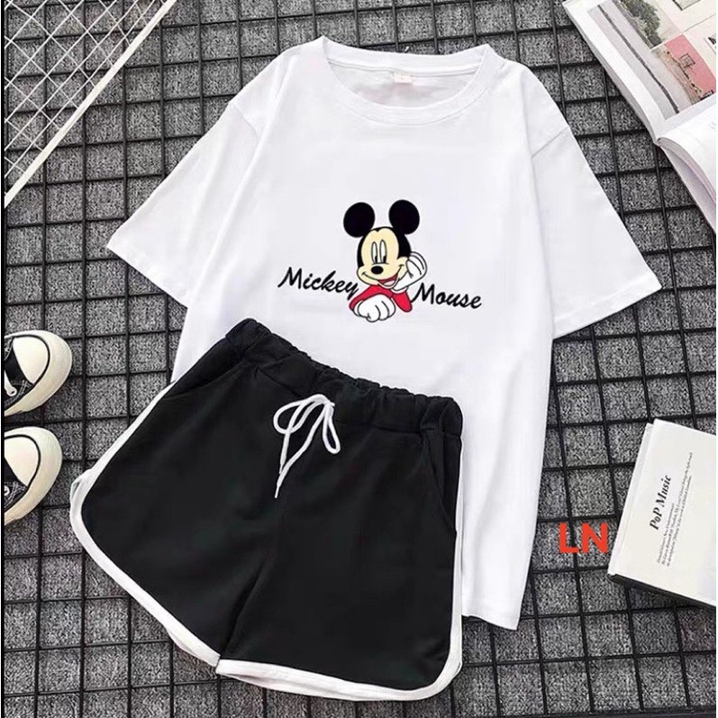 Sét áo chuột Micky + quần đùi đen viền trắng TH6