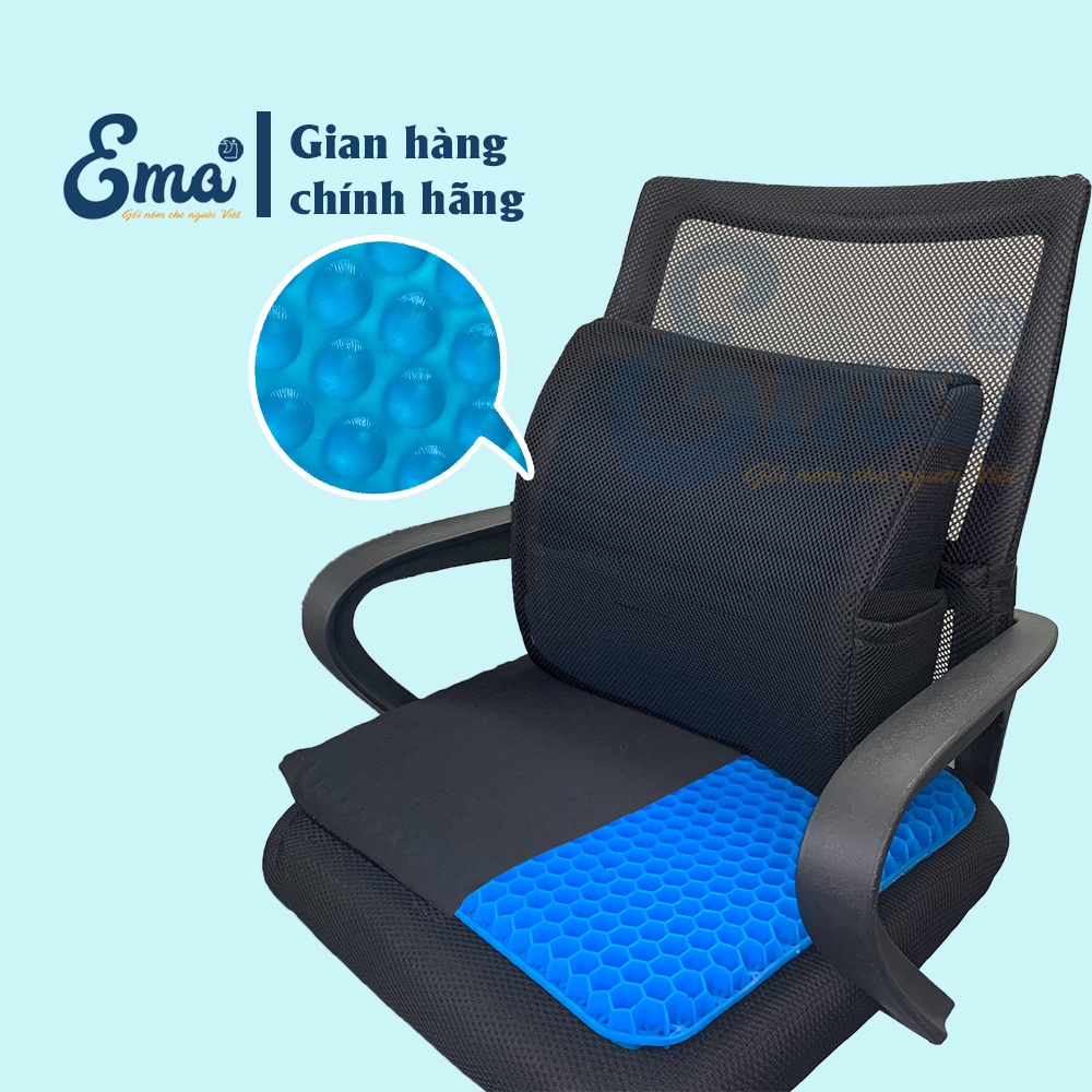 Bộ gối tựa lưng có gel lạnh &amp; đệm lót mông ghế văn phòng 3D Silicon SP04 EMA