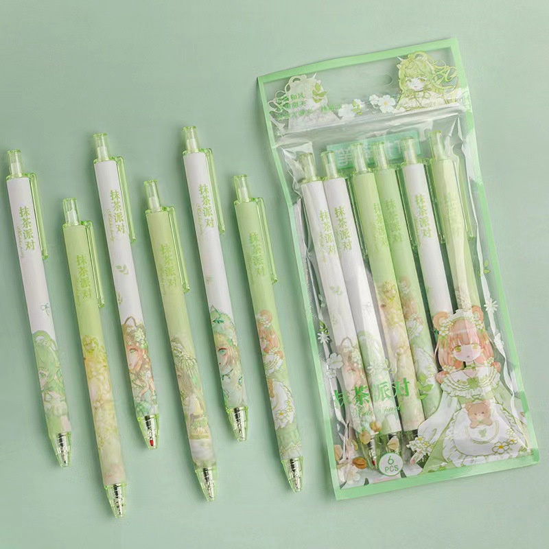 Set 6 Bút Mực Gel Dạng Bấm Thiết Kế Dễ Thương Cho Nữ