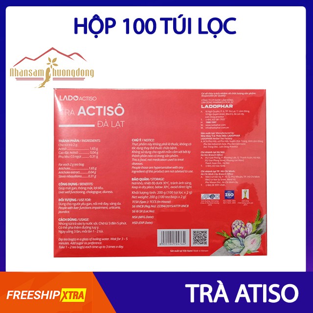 Trà Atiso Ladophar Hộp 100 túi lọc Đặc Sản Trà Actiso Đà Lạt món quà sức khỏe từ thiên nhiên Nhân Sâm Phương Đông nspd .