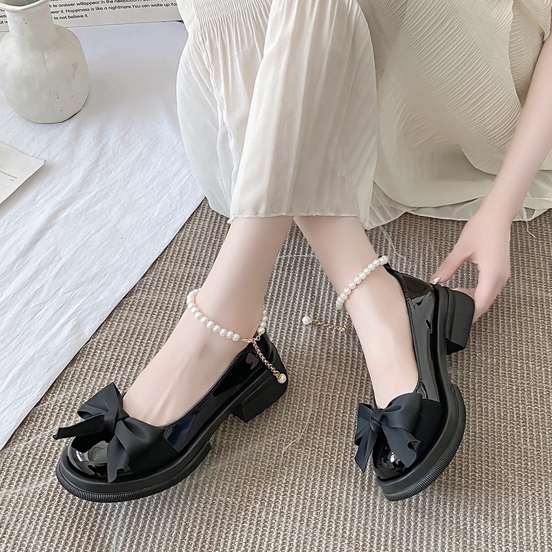 Giày búp bê lolita nơ quai cài đế cao phong cách ulzzang đi học cao cấp BRATINA GD007