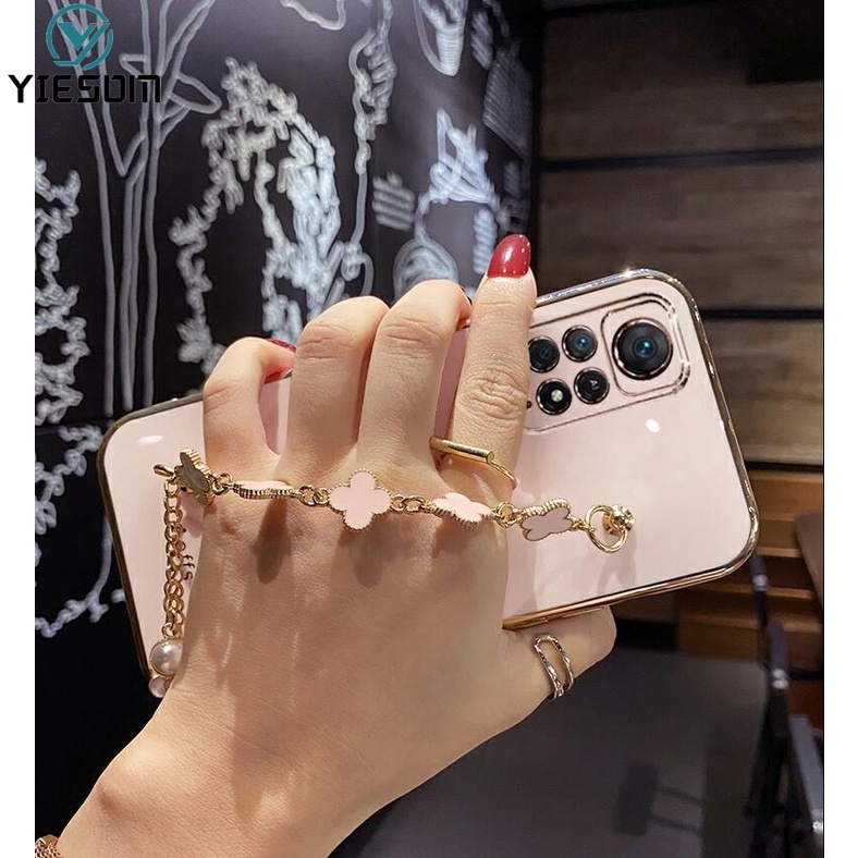 Ốp Điện Thoại Silicon Mềm Họa Tiết Lá May Mắn Gắn Dây Đeo Cổ Tay Cho Xiaomi Redmi Note 11 10 Pro 11S 10S 4G 5G 9S 9 Pro