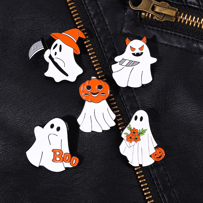 Ghim cài áo Qihe Jewelry hình bí ngô phong cách halloween
