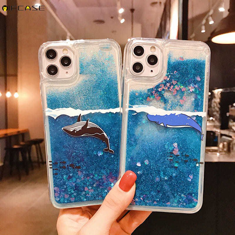 Ốp điện thoại kim tuyến nước họa tiết kỳ lân và hoa dễ thương cho Samsung Galaxy S9 S9+ S8 S8+ Plus S7 edge