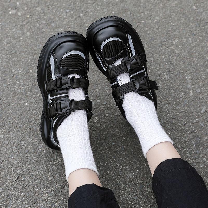 Giày Da Mũi Tròn Đế Dày Thoáng Khí Cài Hai Khóa Phong Cách Nhật Bản Thời Trang Mùa Hè Cho Nam 2022