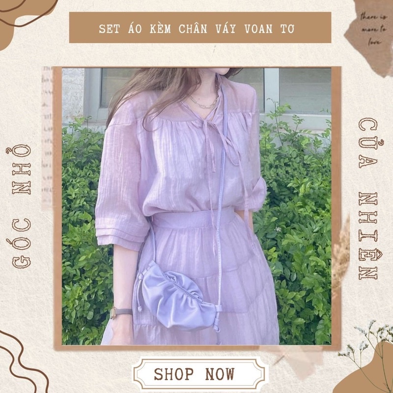 Set Áo Nữ Tay Bồng Voan Tơ Kèm Chân Váy Xoè Tầng (ẢNH THẬT+VIDEO)