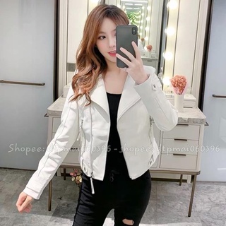 Áo da nữ cổ bẻ màu đen, trắng hàng quảng châu .