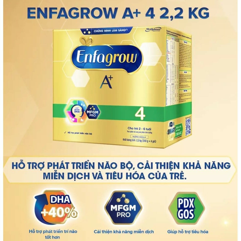 Sữa bột Enfagrow 4 cho trẻ trên 2 tuổi 2.2kg (4 túi thiếc 550g) -Tặng xe đồ chơi cho bé