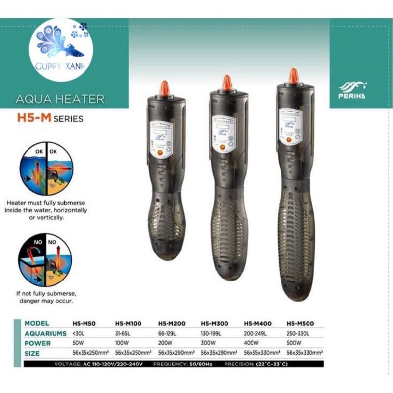 Sưởi Periha bọc nhựa chống bỏng cao cấp - 50w 100w 200w 300w 500w - GuppyXanh