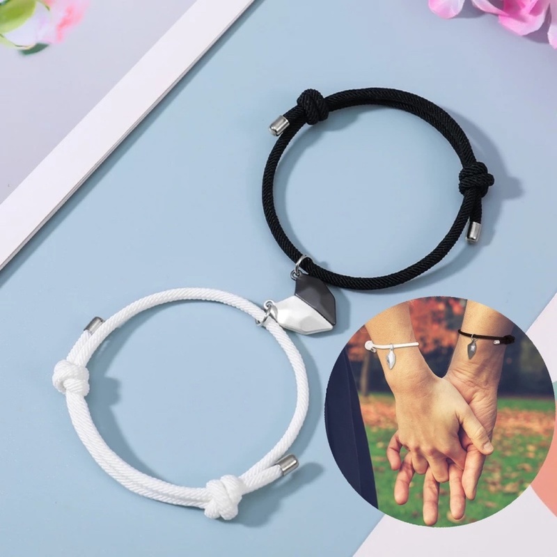 Set 2 Vòng Tay Dây Bện Mặt Kim Loại Hình Trái Tim Cho Cặp Đôi