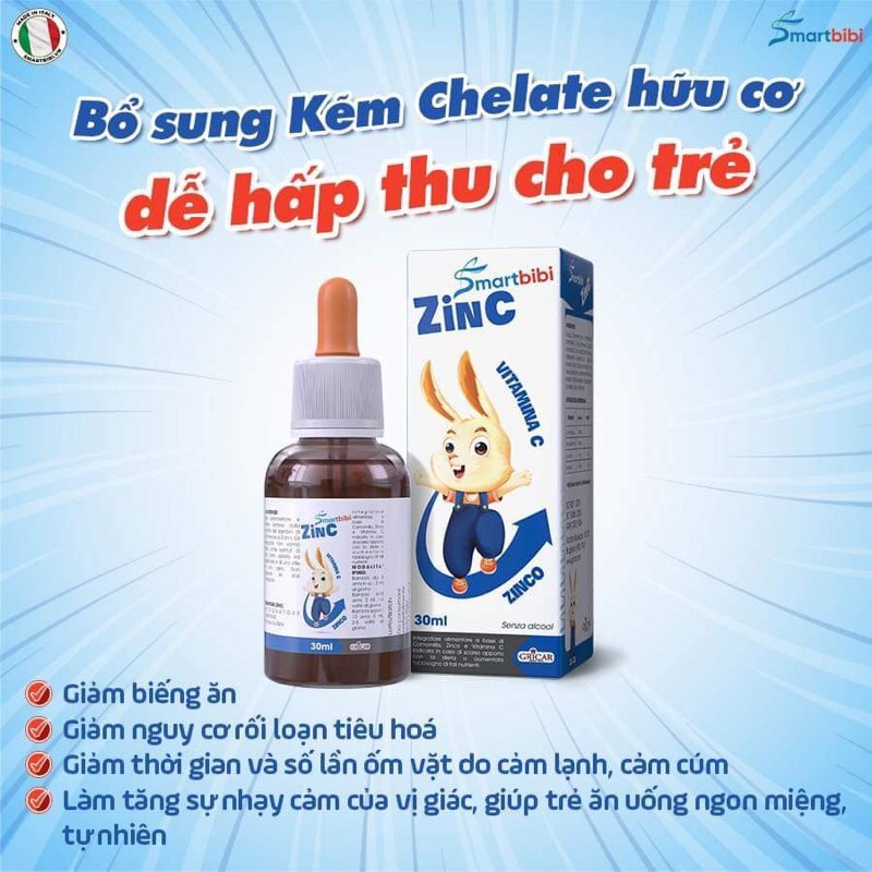 [CHÍNH HÃNG] Smartbibi ZinC bổ sung kẽm tăng đề kháng, cải thiện biếng ăn, chậm lớn cho bé