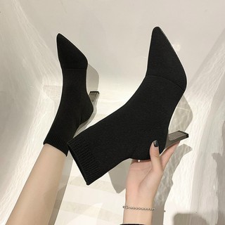 Bốt chun gót bạc , Boot chun nữ 7p tráng gương