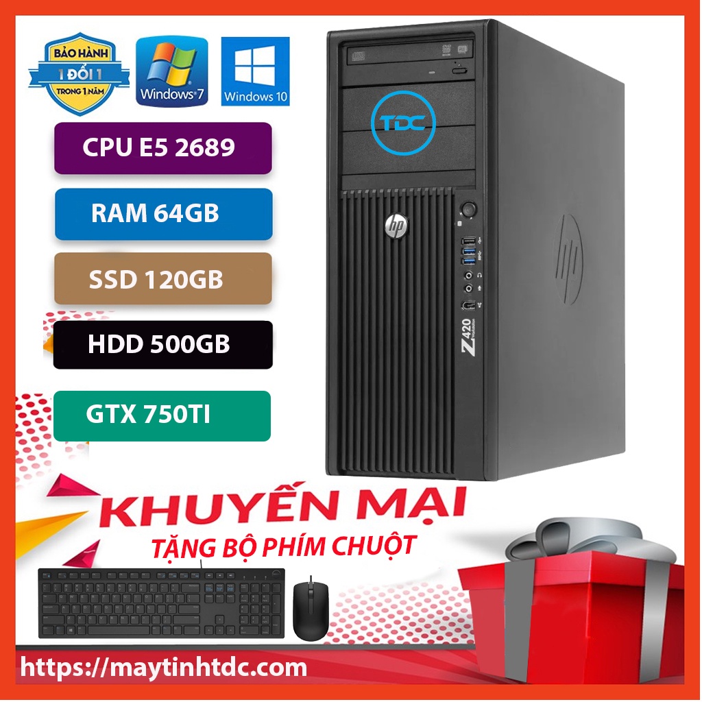 Máy Trạm HP Z420 Chuyên Đồ Họa/Game Nặng CPU E5 2689 Ram 64GB,SSD 120GB,HDD 500GB,Card Rời GTX 750TI+Qùa Tặng