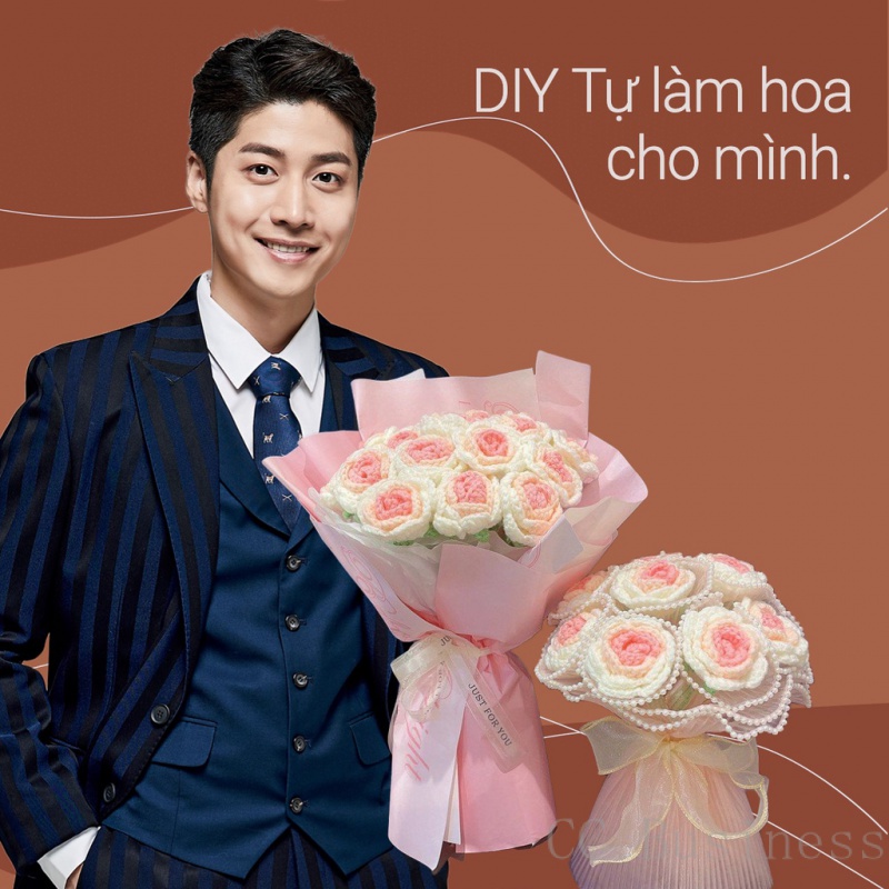 Tay đan bằng tay DIY Gradient Roses. Bộ dệt kim. Ngày lễ tình nhân Quà tặng đám cưới Bó hoa thủ công