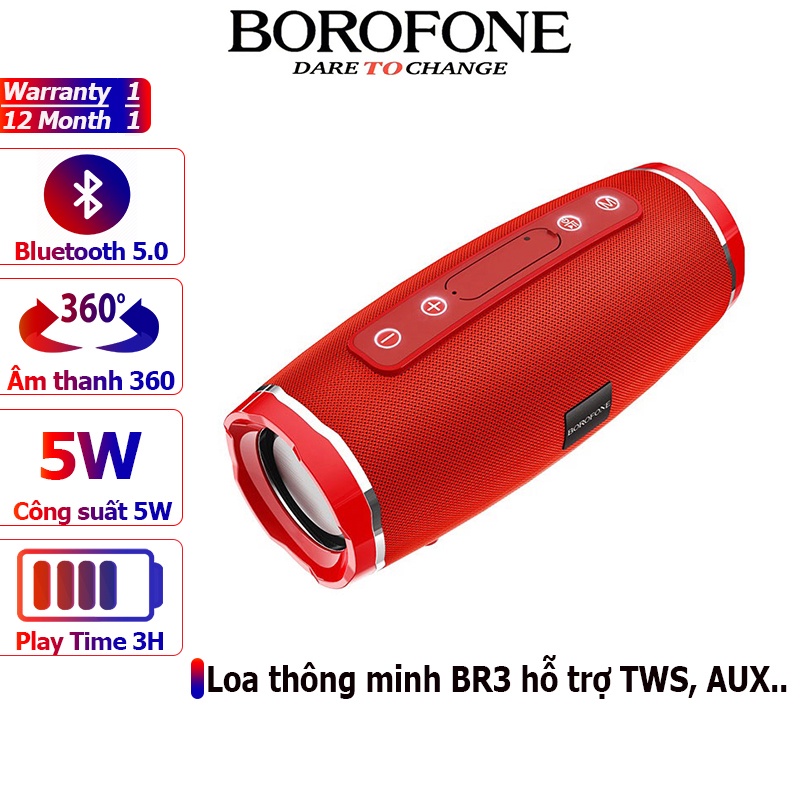 Loa di động không dây BOROFONE BR3 âm thanh sống động, Bass khỏe, hỗ trợ bluetooth 5.0 - Chính hãng