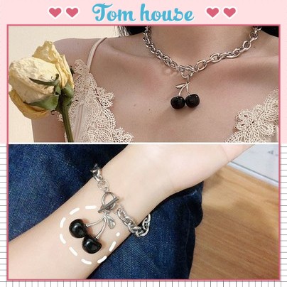 Vòng cổ dây chuyền nữ cherry màu đen phong cách Hàn Quốc Tom House