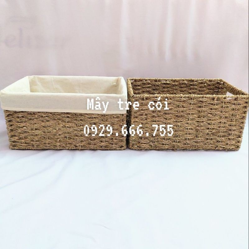 Giỏ cói đựng đồ size nhỏ vcó vải lót