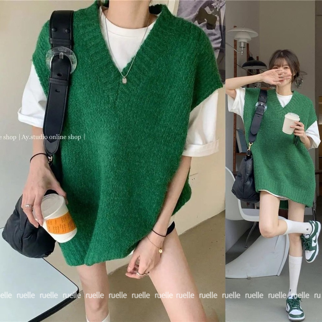 Bộ Áo Dệt Kim Ngắn Tay + Áo Khoác Dệt Kim Không Tay Thiết Kế Mới Thời Trang Theo