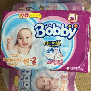 (Tặng thêm 6 tã quần size M) Miếng lót sơ sinh Bobby Newborn 2 60 miếng