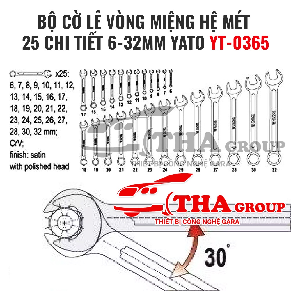 BỘ CỜ LÊ VÒNG MIỆNG HỆ MÉT 25 CHI TIẾT 6-32MM YATO YT-0365