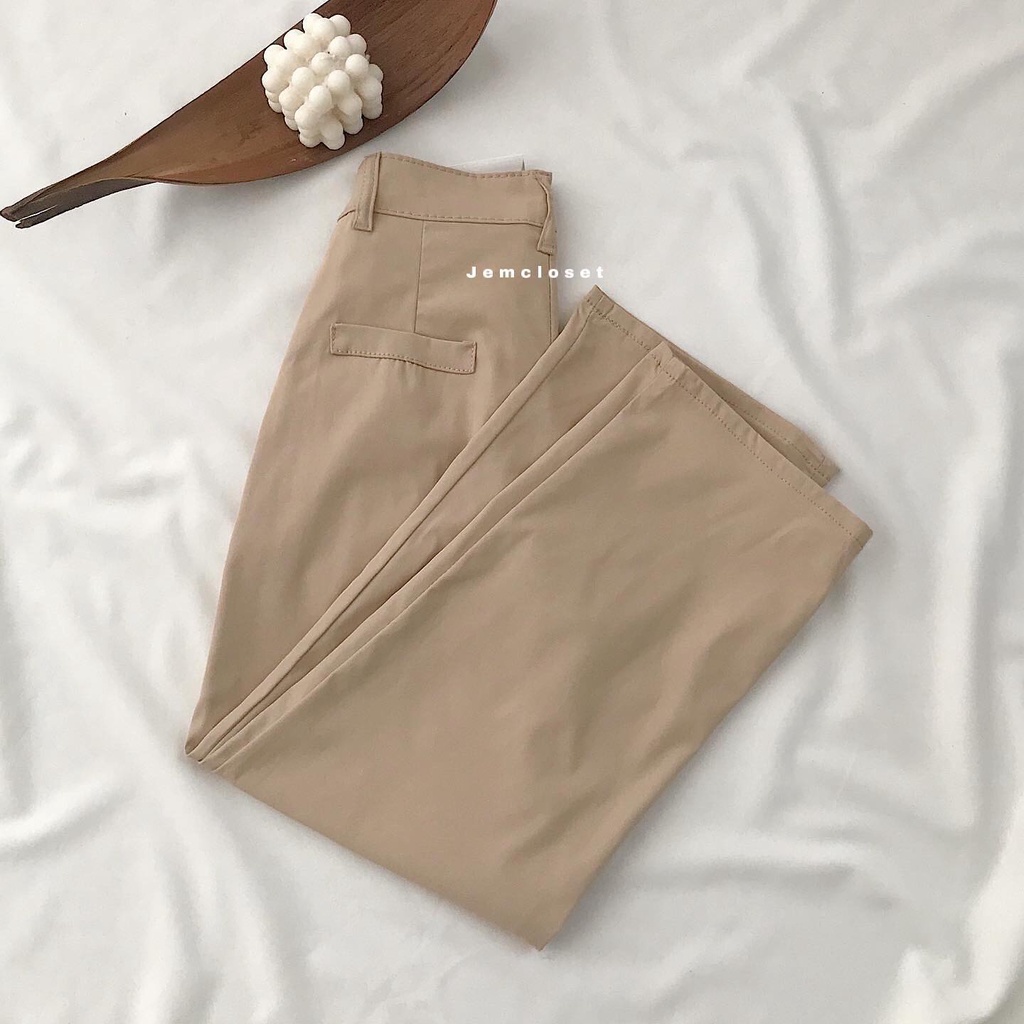 Quần Kaki Nữ Ống Rộng JEMCLOSET Màu Trắng Be Dáng Suông Thiết Kế Basic Lên Form Siêu Hack Dáng LYEN  2730