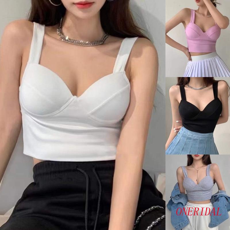 Áo Croptop Sát Nách Cổ Chữ V Có Mút Nâng Ngực Màu Trơn Phong Cách Thể Thao Quyến Rũ Cho Nữ