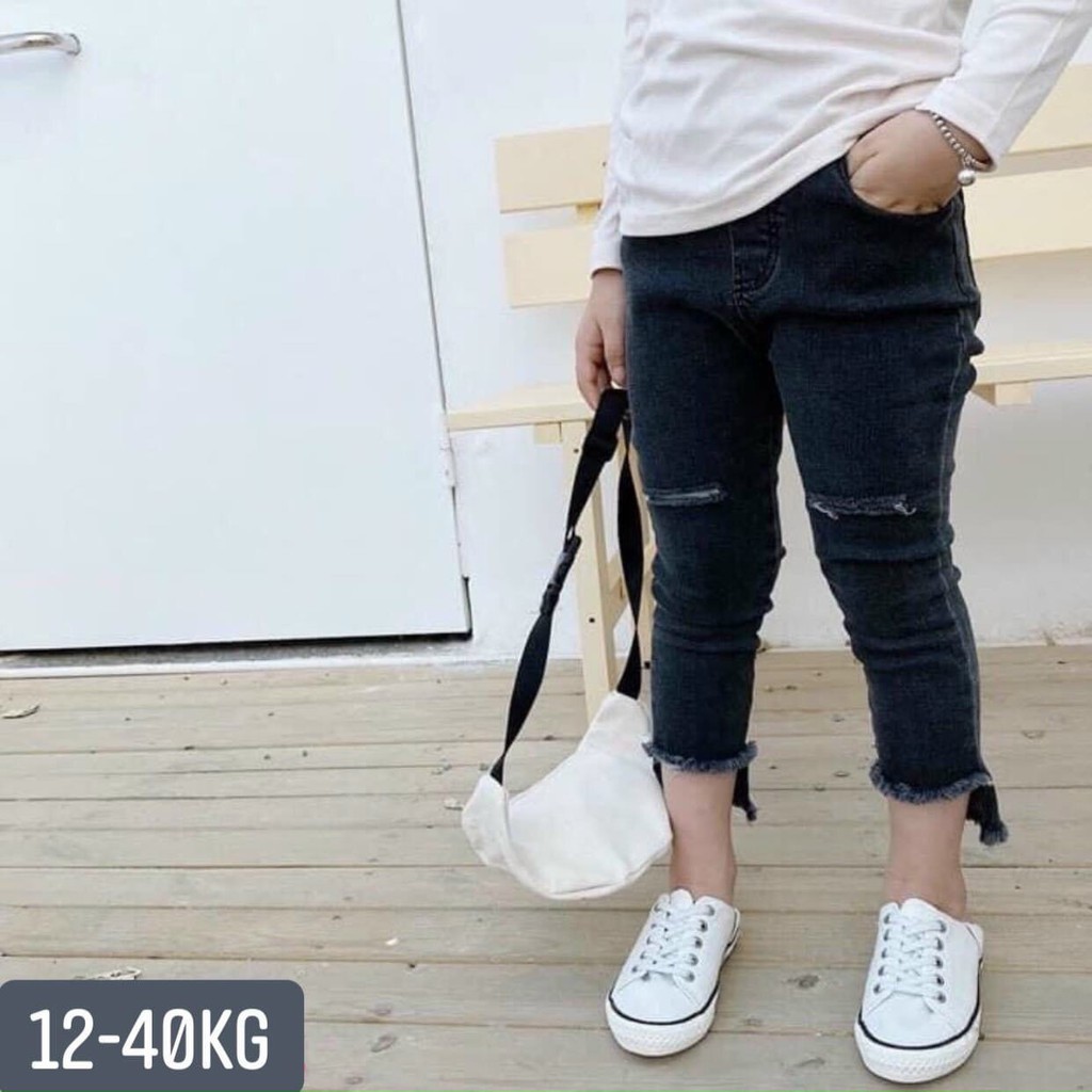 Quần áo trẻ em mocmockids; quần jeans bé gái, lai xéo chất jeans mềm, co dãn thoải mái