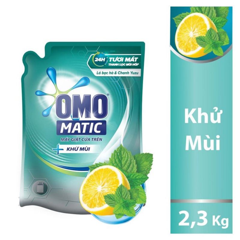 Nước giặt Omo Matic khử mùi tinh chất bạc hà và chanh yuyu máy giặt cửa trên túi 2.3kg