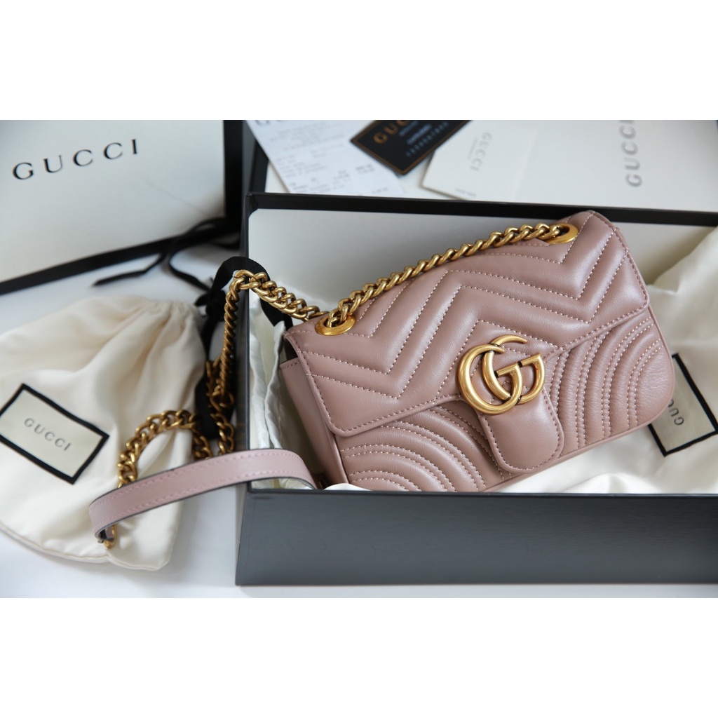 Túi Gucci Marmont - Size 22cm - Chất da bò 100% da thật - Lót da lộn kèm code - Bộ logo & xích mạ vàng - Hàng fullbox