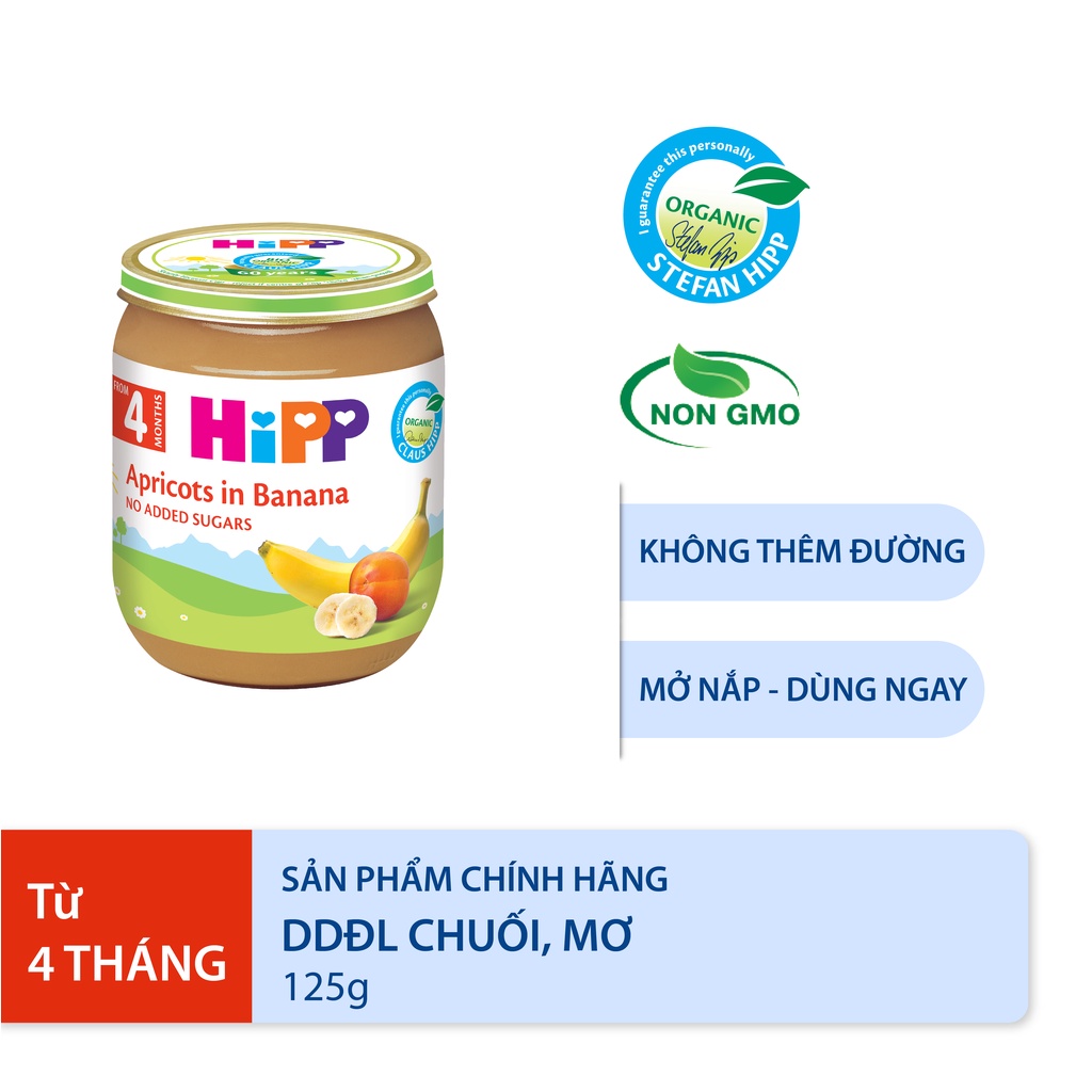 Dinh dưỡng đóng lọ trái cây ăn dặm Organic Burine HiPP hỗ trợ tiêu hóa cho bé từ 4 tháng tuổi - Nhập khẩu châu Âu