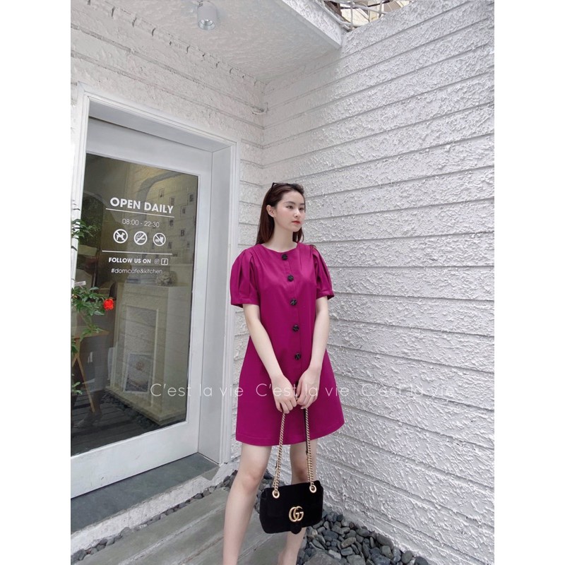 Váy thô tay bồng màu hồng tím cẩm | BigBuy360 - bigbuy360.vn